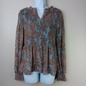 Anthropologie Akemi + Kin Shirt Women XS Adria Smocked Paisley Floral Babydoll
